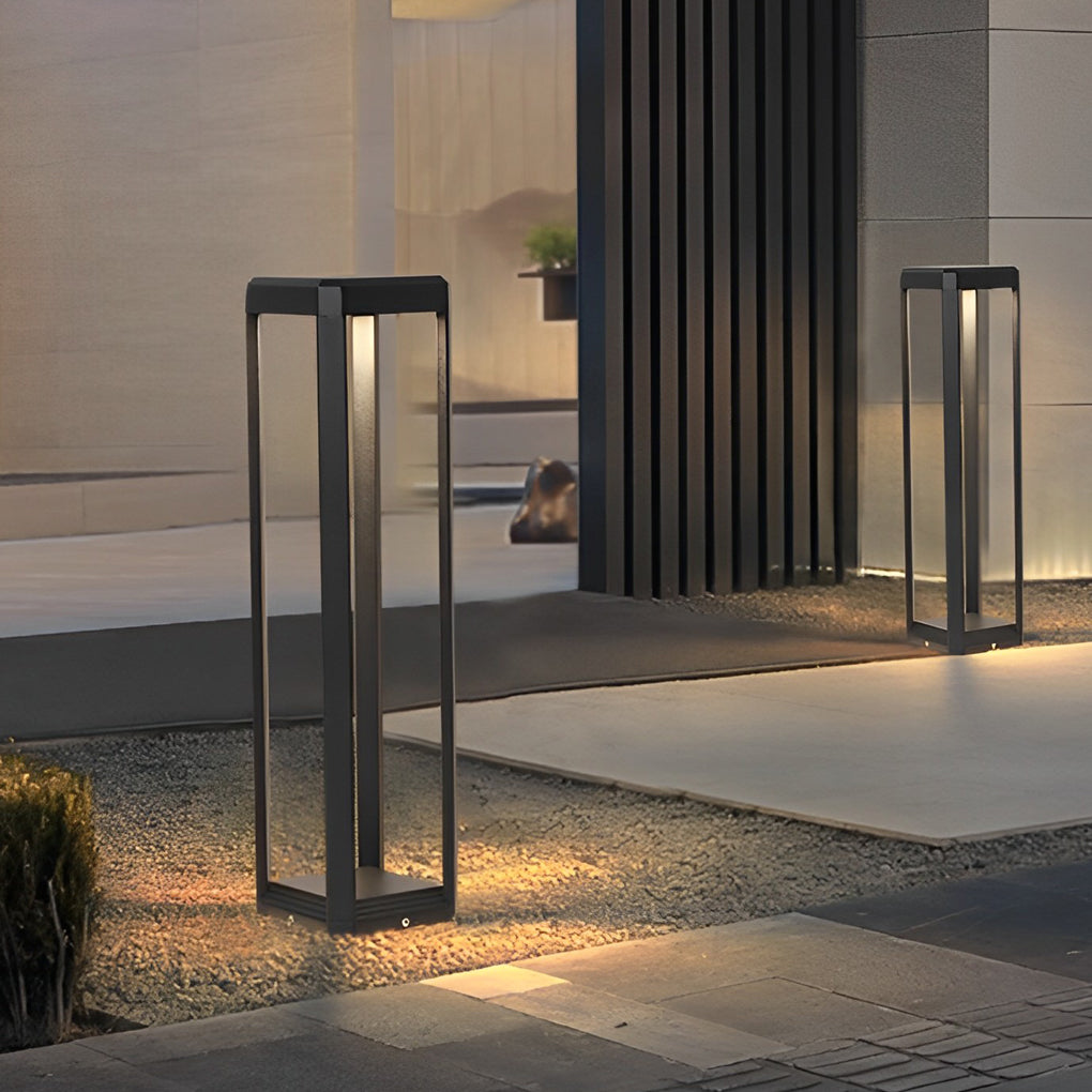 Solar Pathway Light, Modern Black Die-Cast Aluminum Bollard Lamp for Garden Walkways and Borders, Perforated Frame in Three Heights