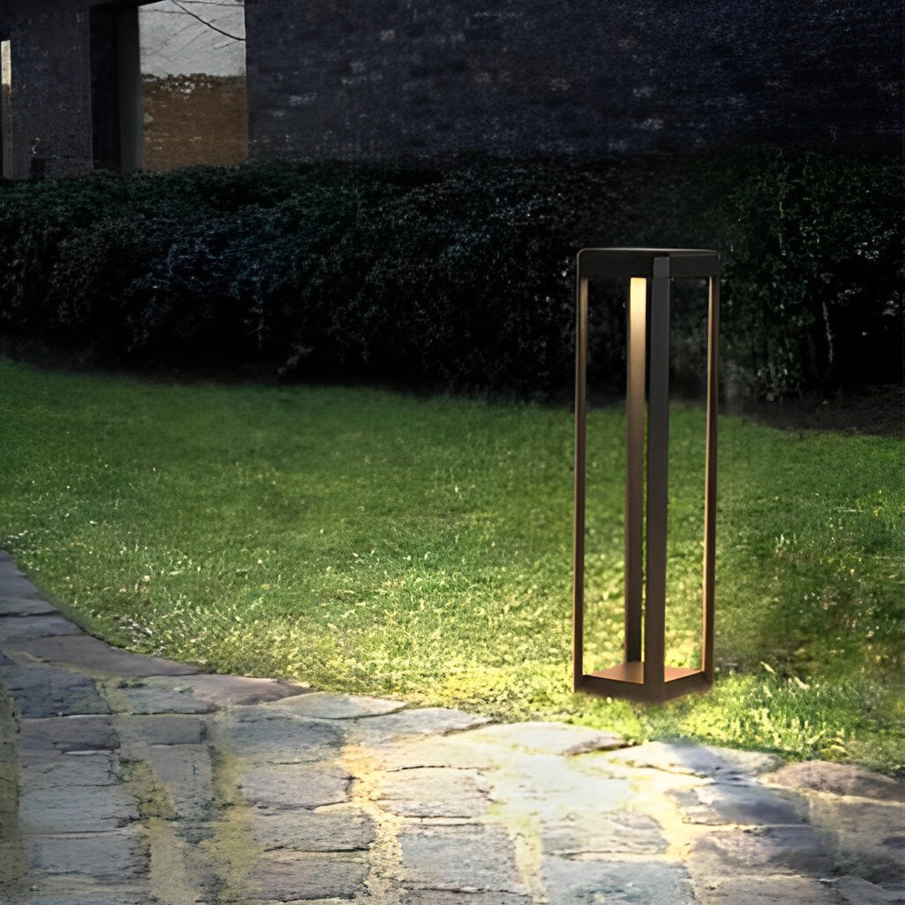 Solar Pathway Light, Modern Black Die-Cast Aluminum Bollard Lamp for Garden Walkways and Borders, Perforated Frame in Three Heights