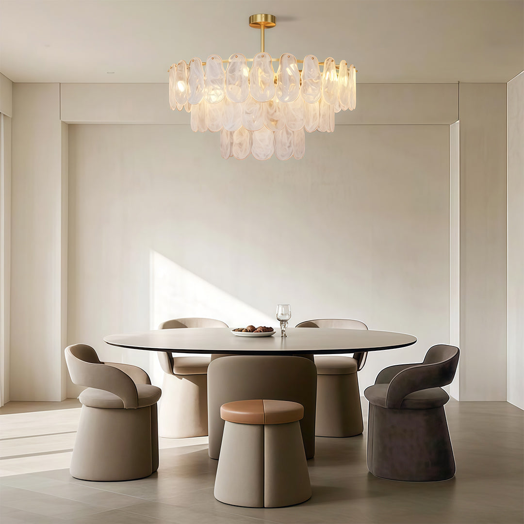 Midcentury Modern Chandelier, Copper and Clear Glass Ceiling Light for Dining Room, Tiered