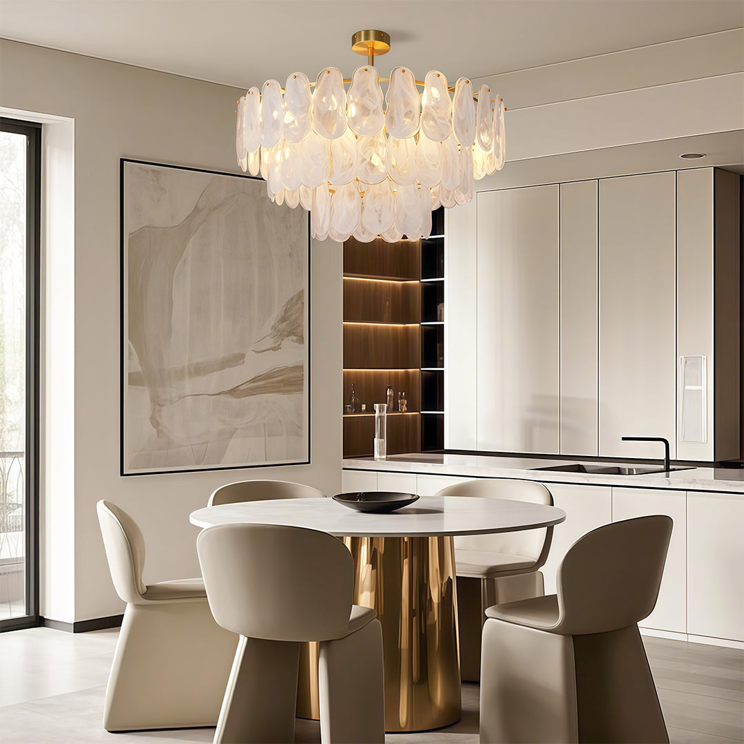 Midcentury Modern Chandelier, Copper and Clear Glass Ceiling Light for Dining Room, Tiered