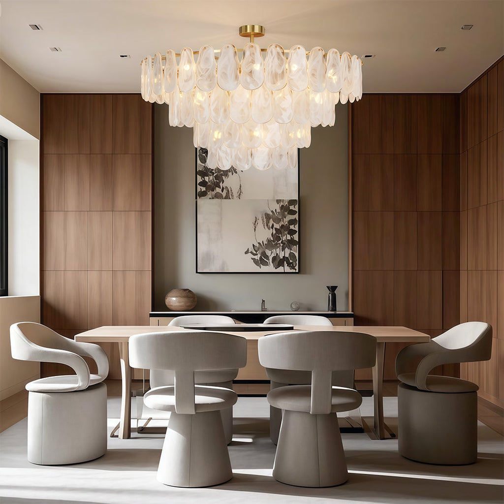 Midcentury Modern Chandelier, Copper and Clear Glass Ceiling Light for Dining Room, Tiered