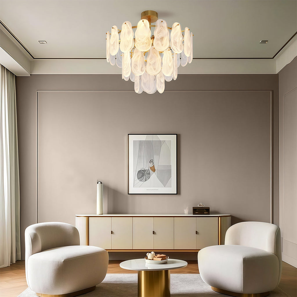 Midcentury Modern Chandelier, Copper and Clear Glass Ceiling Light for Dining Room, Tiered