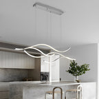 Curved LED Pendant Light, Wavy Linear Chandelier for Kitchen Island and Dining Table, Dimmable Modern Ceiling Light in Black, Gold or Chrome