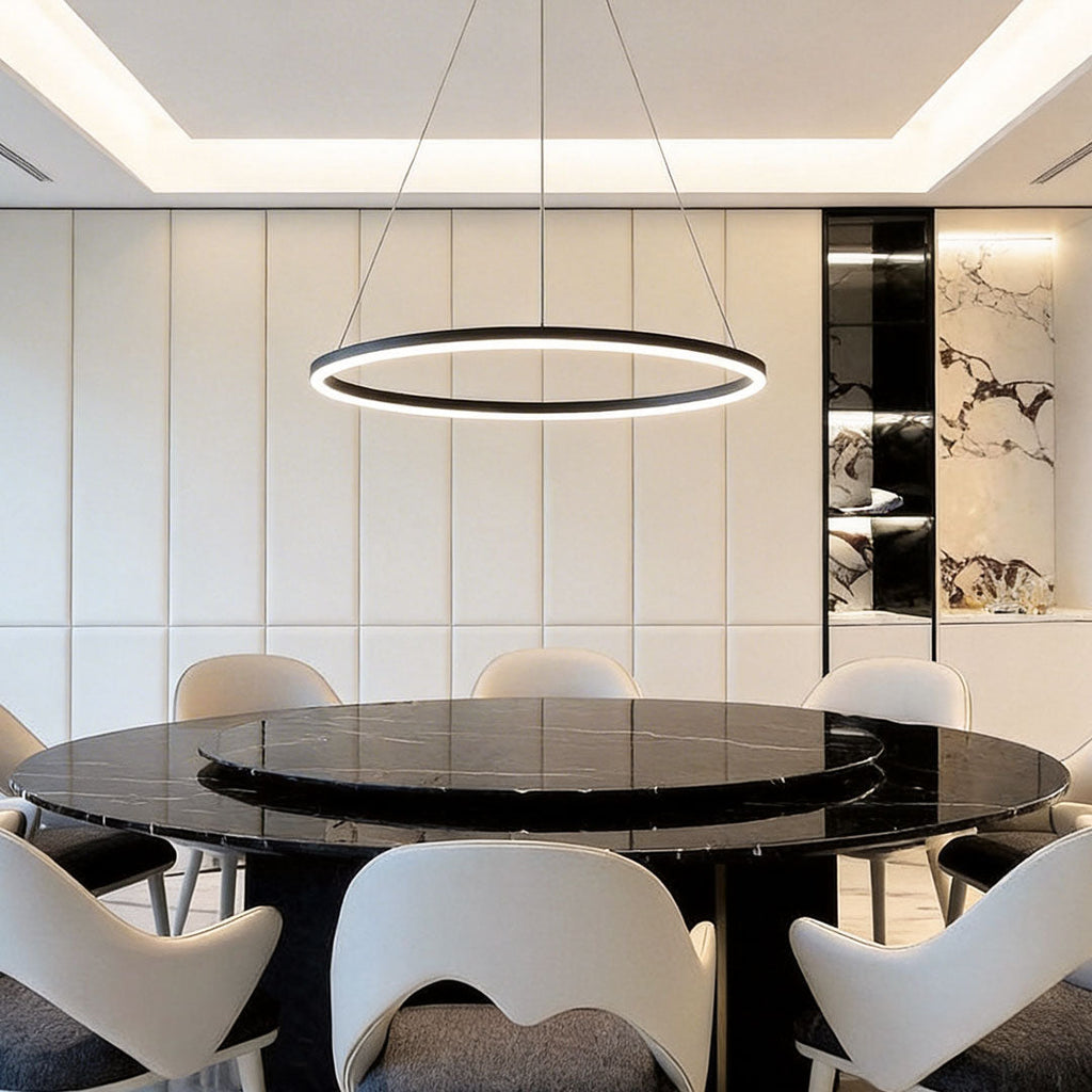 Modern LED Ring Chandelier, Round Halo Ceiling Light for Dining Room and Bedroom, Dimmable Aluminum Circle Pendant in 16, 24 or 31 Inch