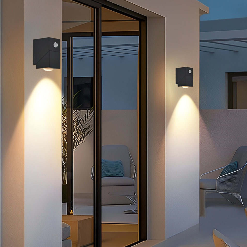 Up Down Outdoor Sconce, Adjustable Waterproof Black Aluminum LED Wall Light for Entrances and Facades, Motion Sensor Option