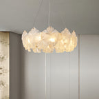 Glass garland chandelier in a minimalist dining room