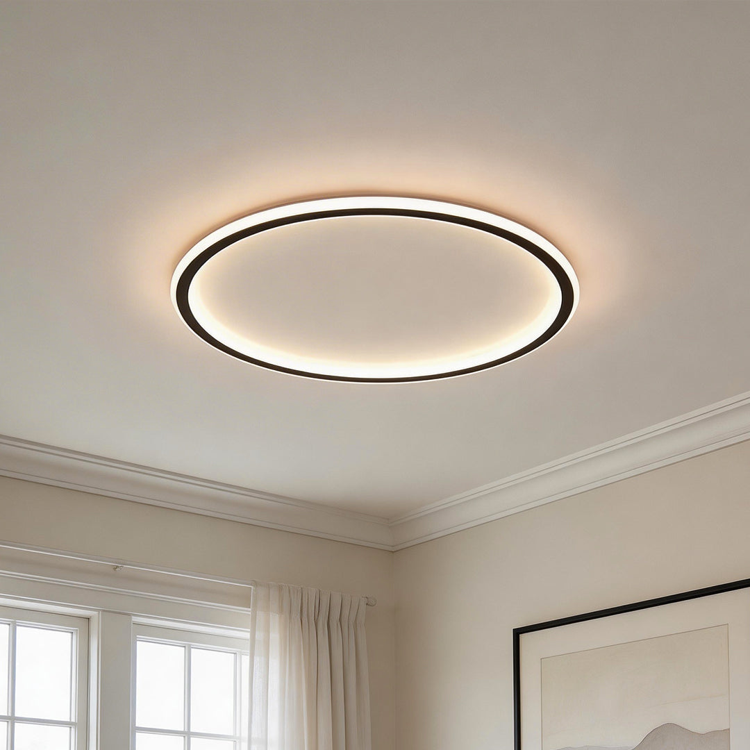 LED Circle Ceiling Light, Slim Acrylic and Metal Flush Fixture for Bedrooms and Hallways, Dimmable Minimalist Ring