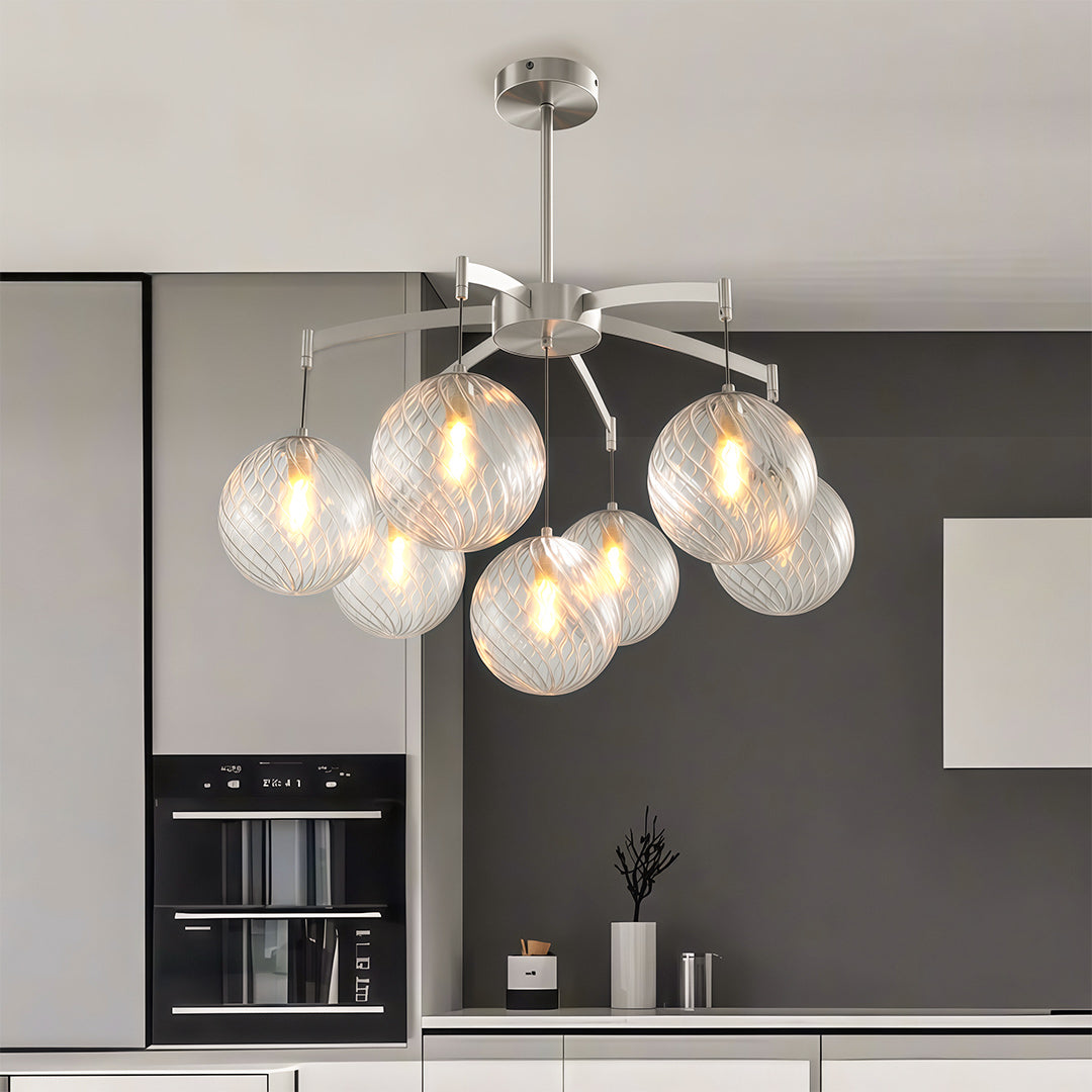 Glass Ball Chandelier, Full Brass and Clear Glass Ceiling Light for Living Room, 7 to 13 Lights