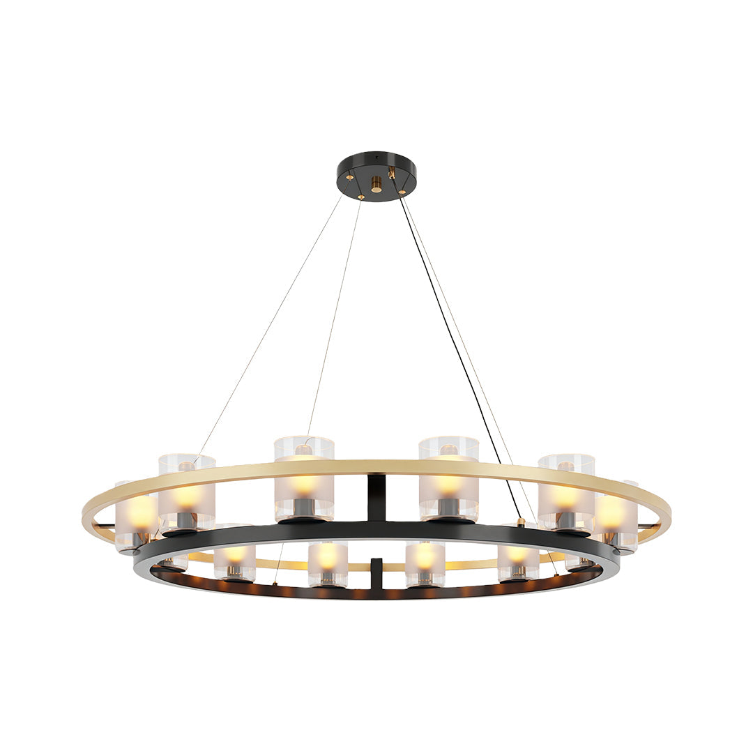 Circular chandelier design in a modern minimalist interior