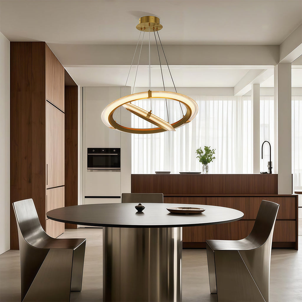 Dual ring chandelier in a minimalist modern interior