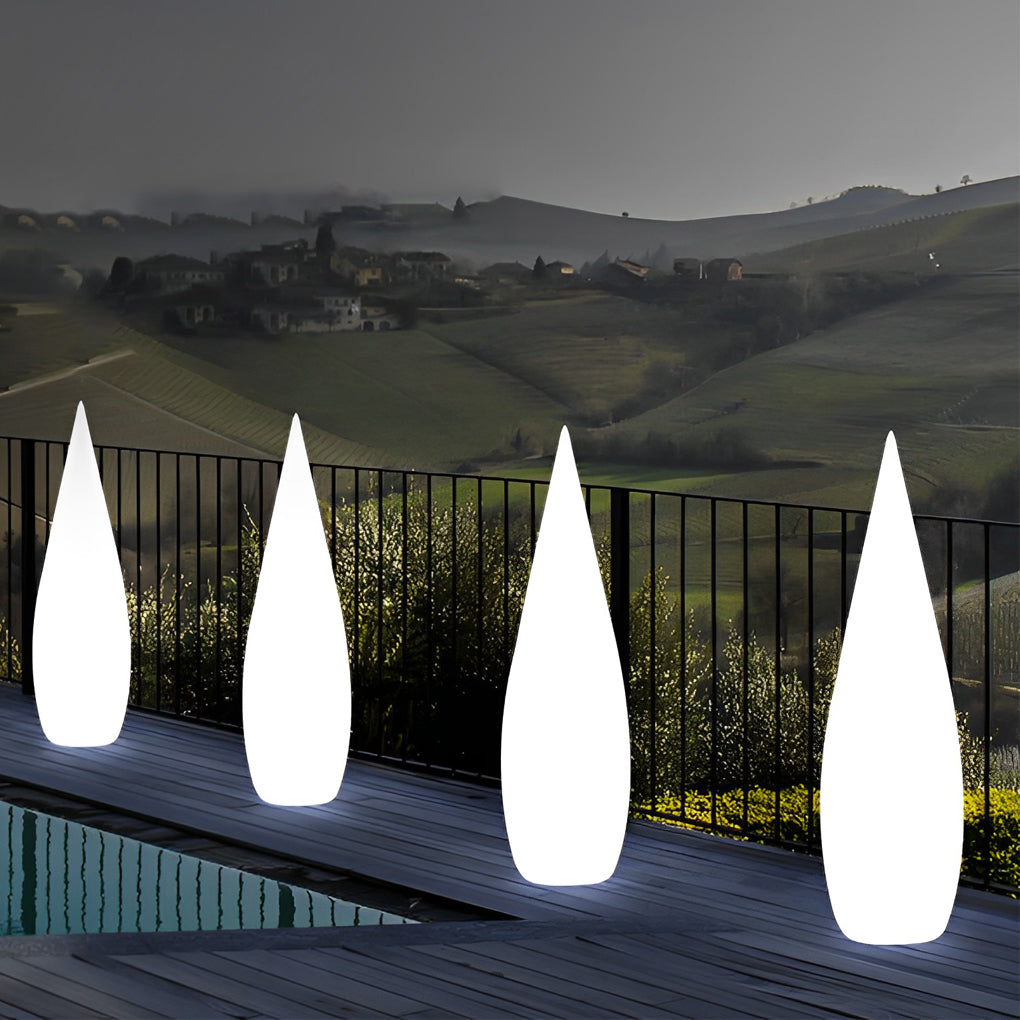 Teardrop Outdoor Floor Lamp, Modern Sculptural LED Landscape Light for Gardens and Terraces, Solar, Hardwired or Battery Powered