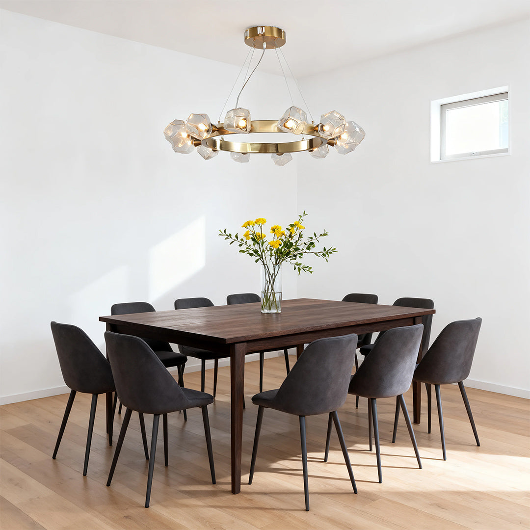 Round Chandelier, Gold Metal and Clear Glass Ring Ceiling Light for Entryway, Adjustable Cord