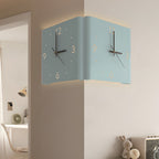 Minimalist wall clock lamp in a pastel blue finish