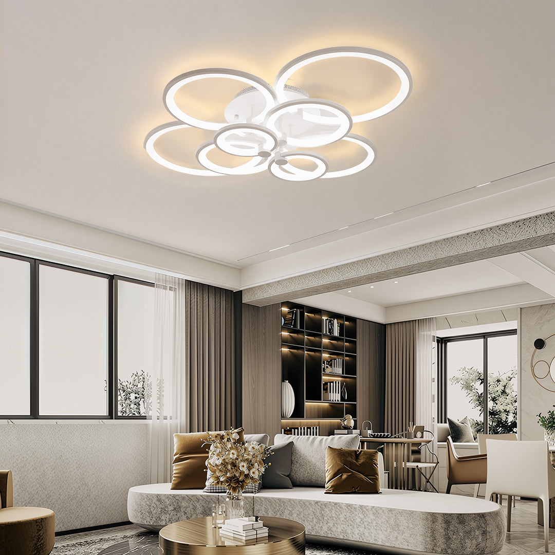 Multi Ring Ceiling Light, Modern Overlapping Circles Semi Flush Mount LED Fixture for Bedrooms and Living Rooms, White or Black