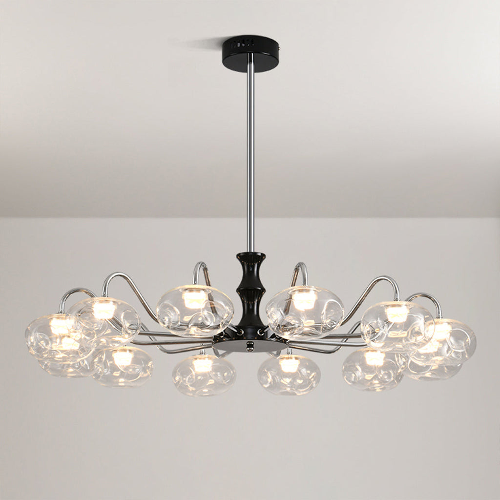 Art glass chandelier with a modern black finish