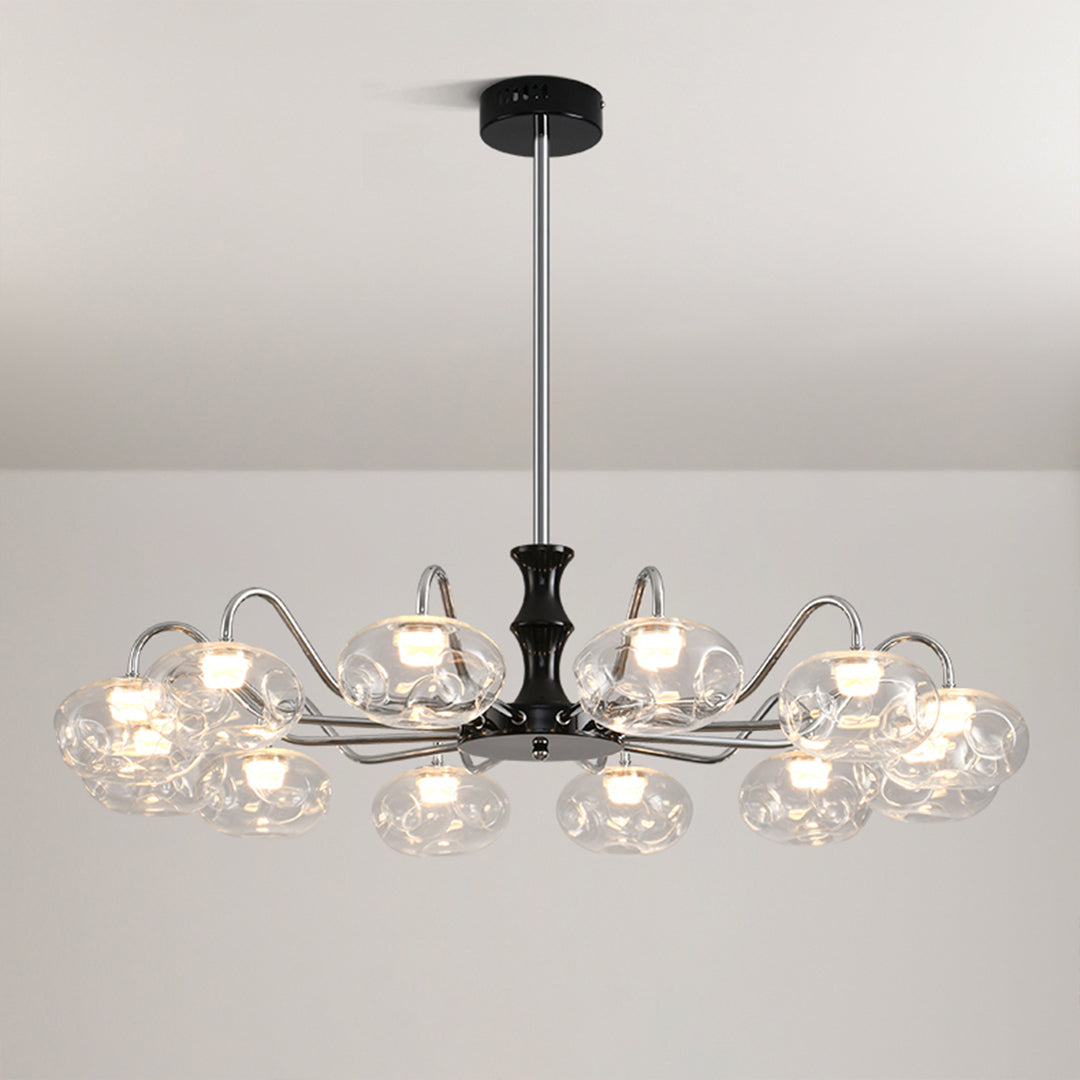 Art glass chandelier with a modern black finish