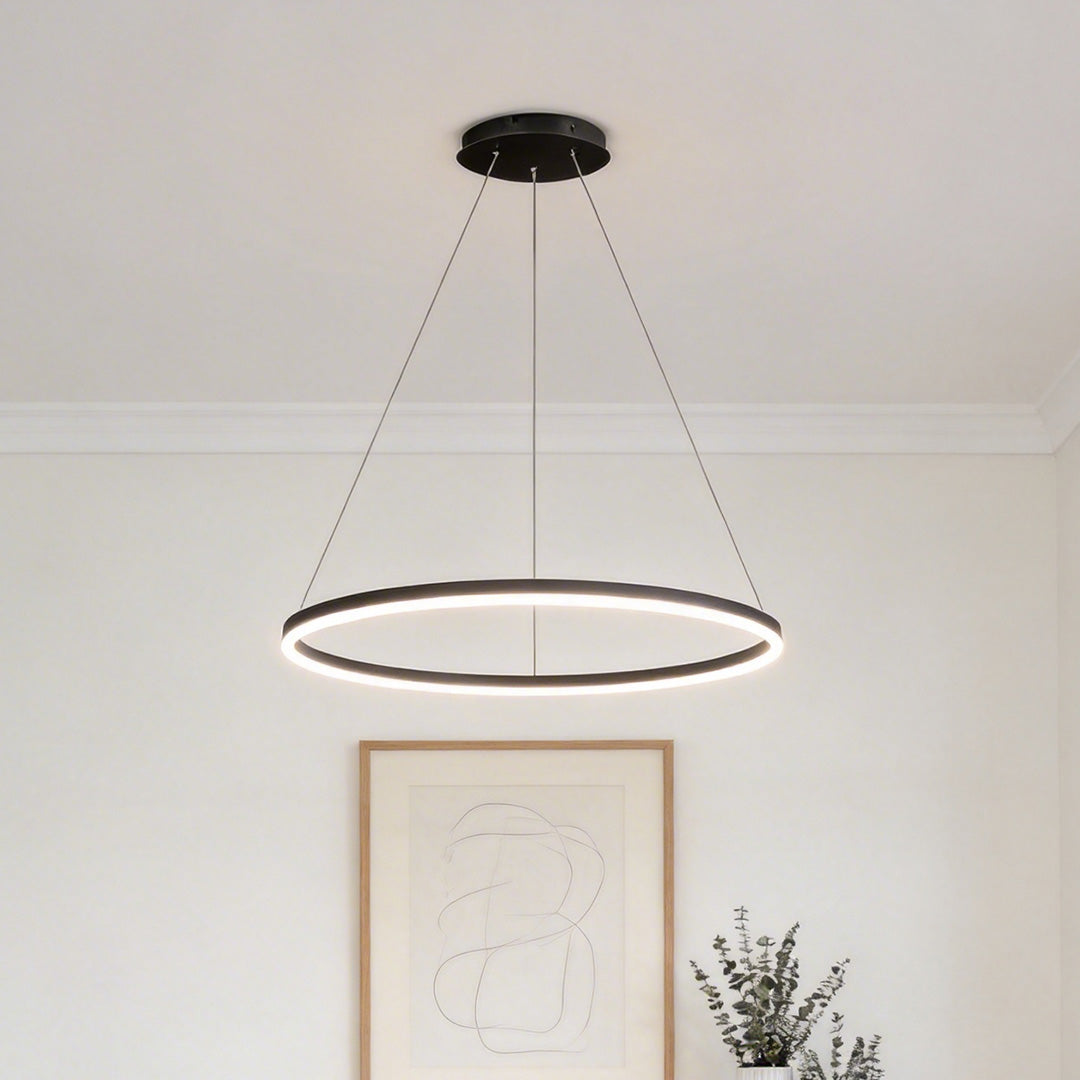 Modern LED Ring Chandelier, Round Halo Ceiling Light for Dining Room and Bedroom, Dimmable Aluminum Circle Pendant in 16, 24 or 31 Inch