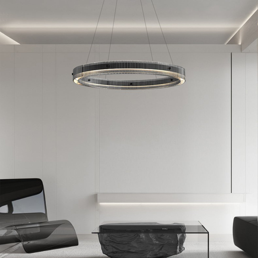 Ring Chandelier, Black Aluminum Minimalist LED Ceiling Light for Living Room, CRI 97 Full-Spectrum