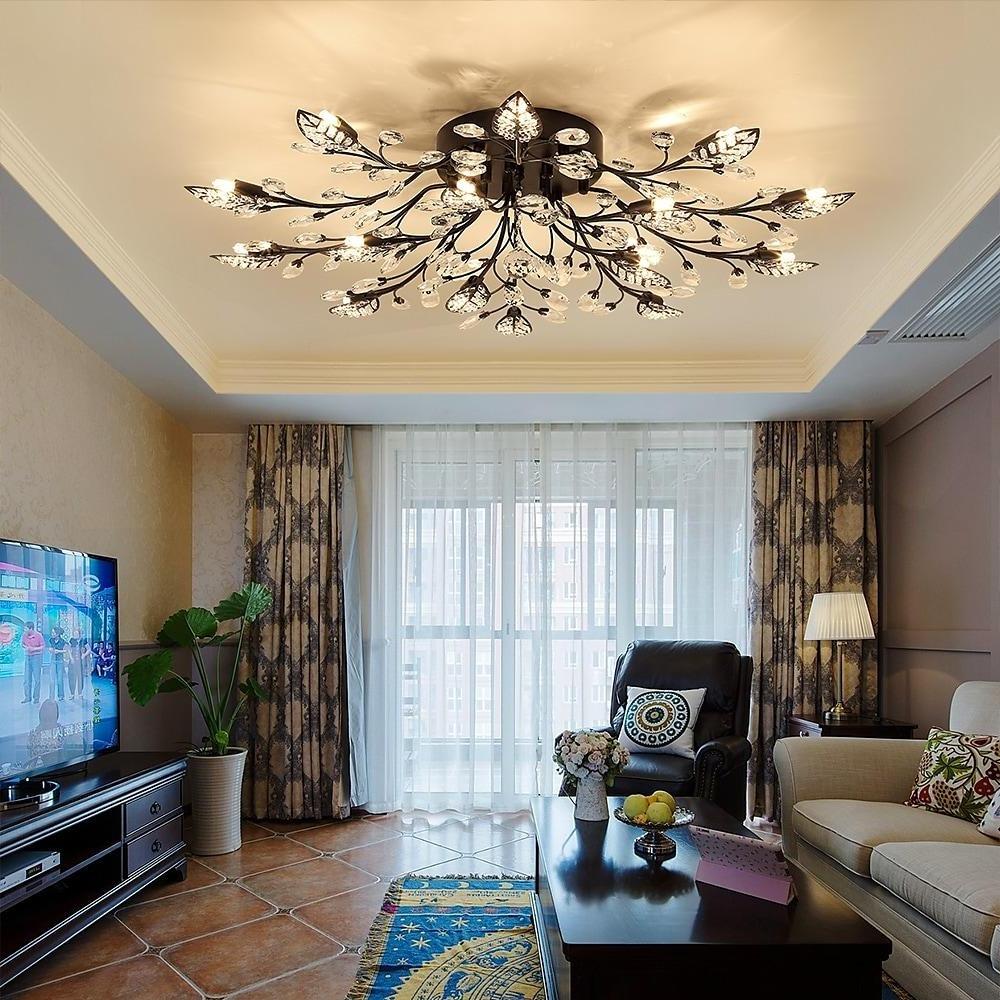 Brass Branch Crystal Chandelier, Leaf-Inspired Ceiling Light for Dining Rooms and Entryways, Fifteen-Light Sparkling Canopy