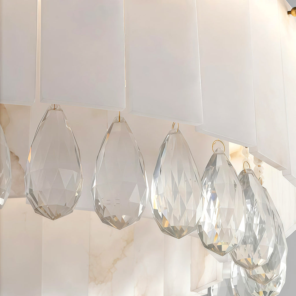Brass Chandelier, Solid Brass and Alabaster Drum Ceiling Light for Dining Room, Warm 3000K