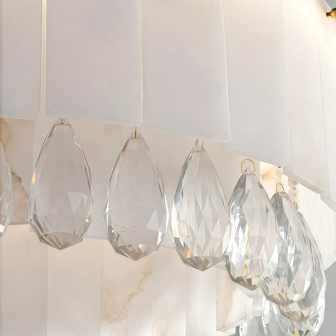 Brass Chandelier, Solid Brass and Alabaster Drum Ceiling Light for Dining Room, Warm 3000K