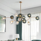 Modern brass ceiling light with smoky glass shades