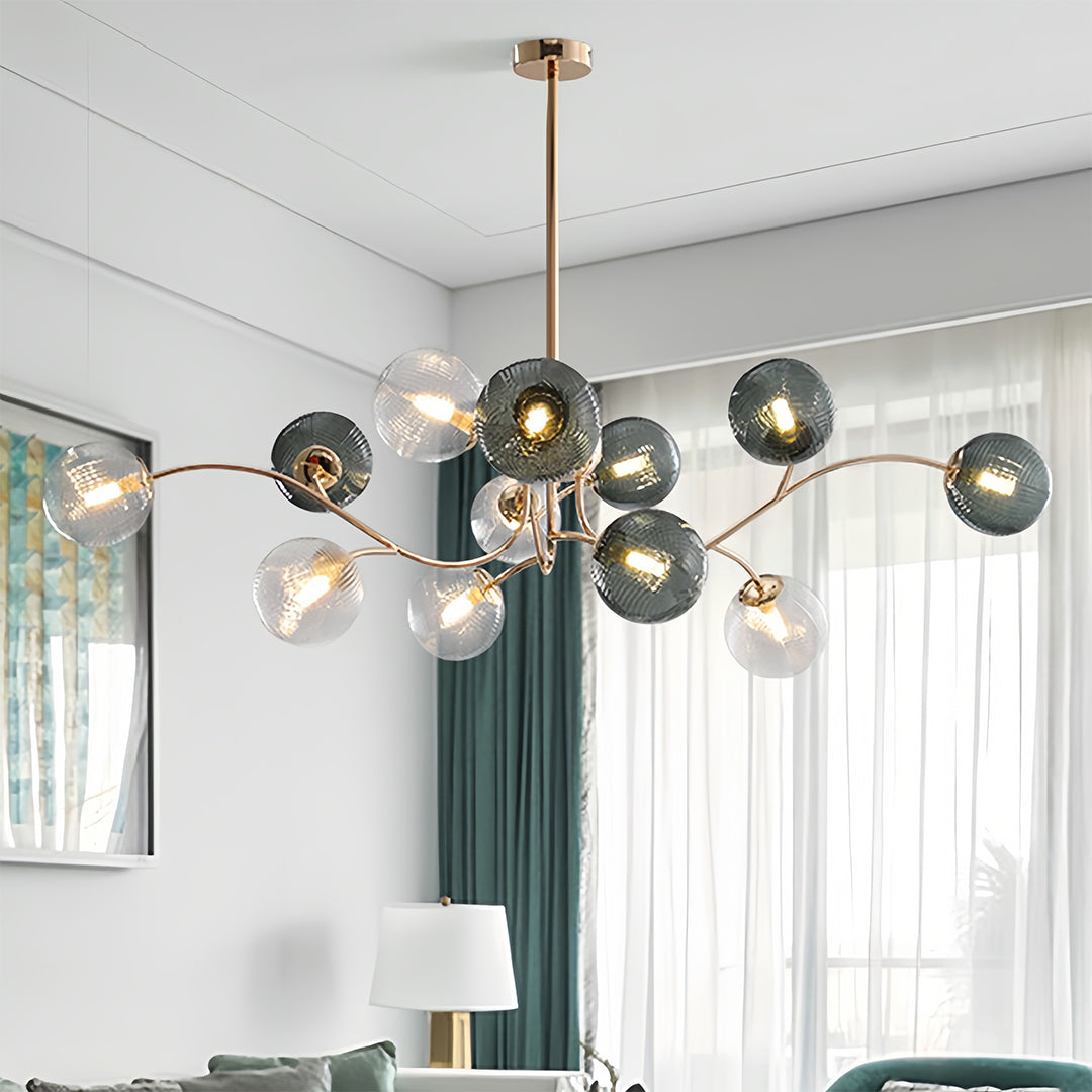 Modern brass ceiling light with smoky glass shades