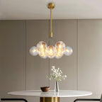Bubble chandelier hanging beside a bedroom side table