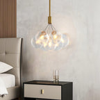 Bubble chandelier hanging in a dining room