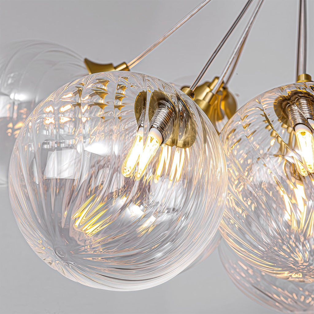 Gold bubble chandelier hanging in a bedroom