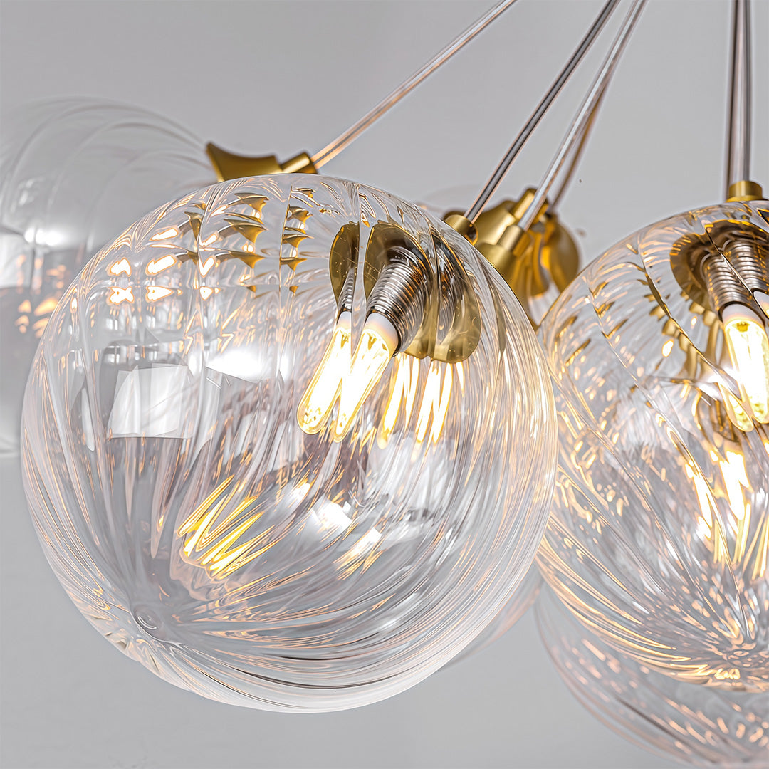 Gold bubble chandelier hanging in a bedroom