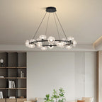 Bubble chandelier hanging in a modern dining area