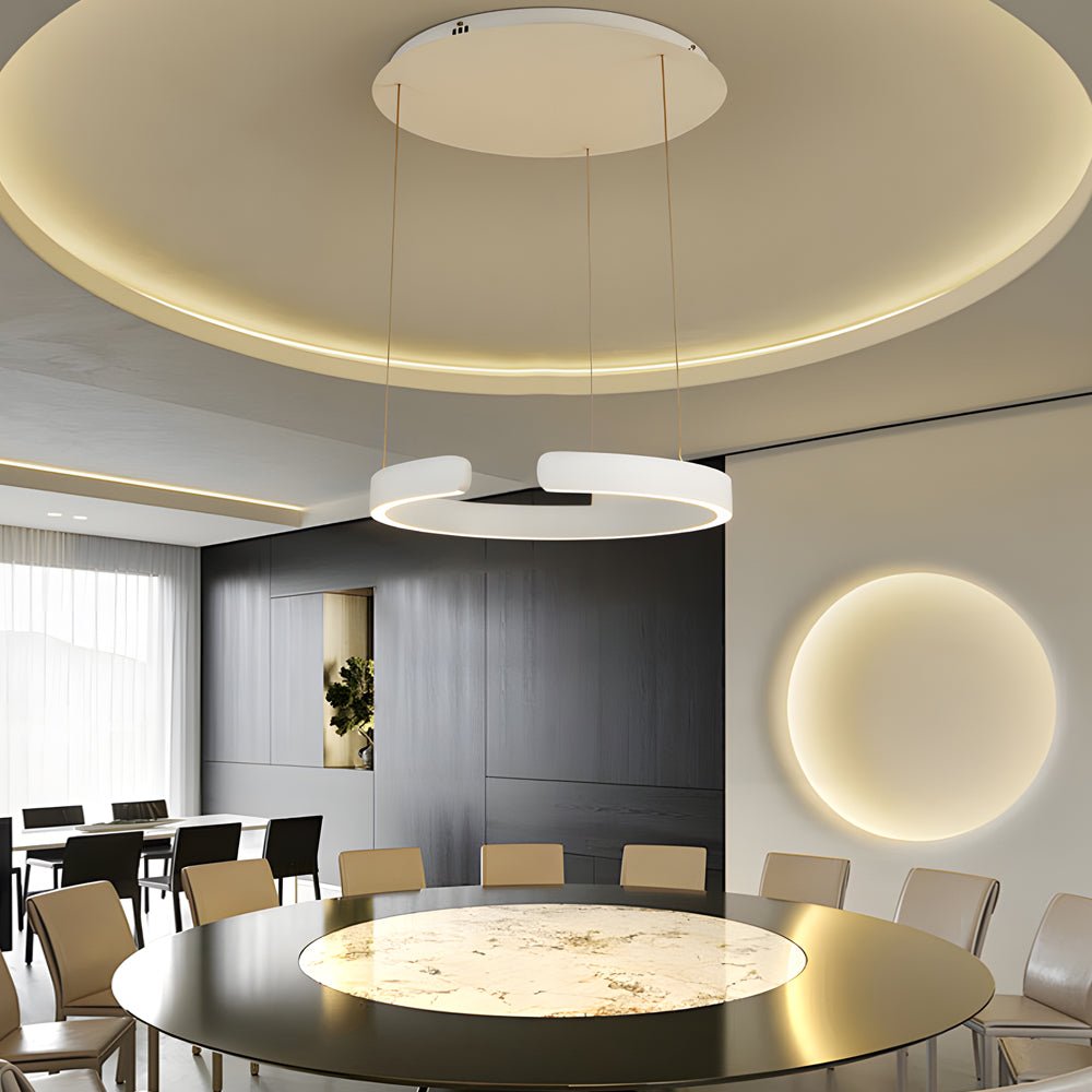 Brushed steel C-shaped ring pendant light, second product view