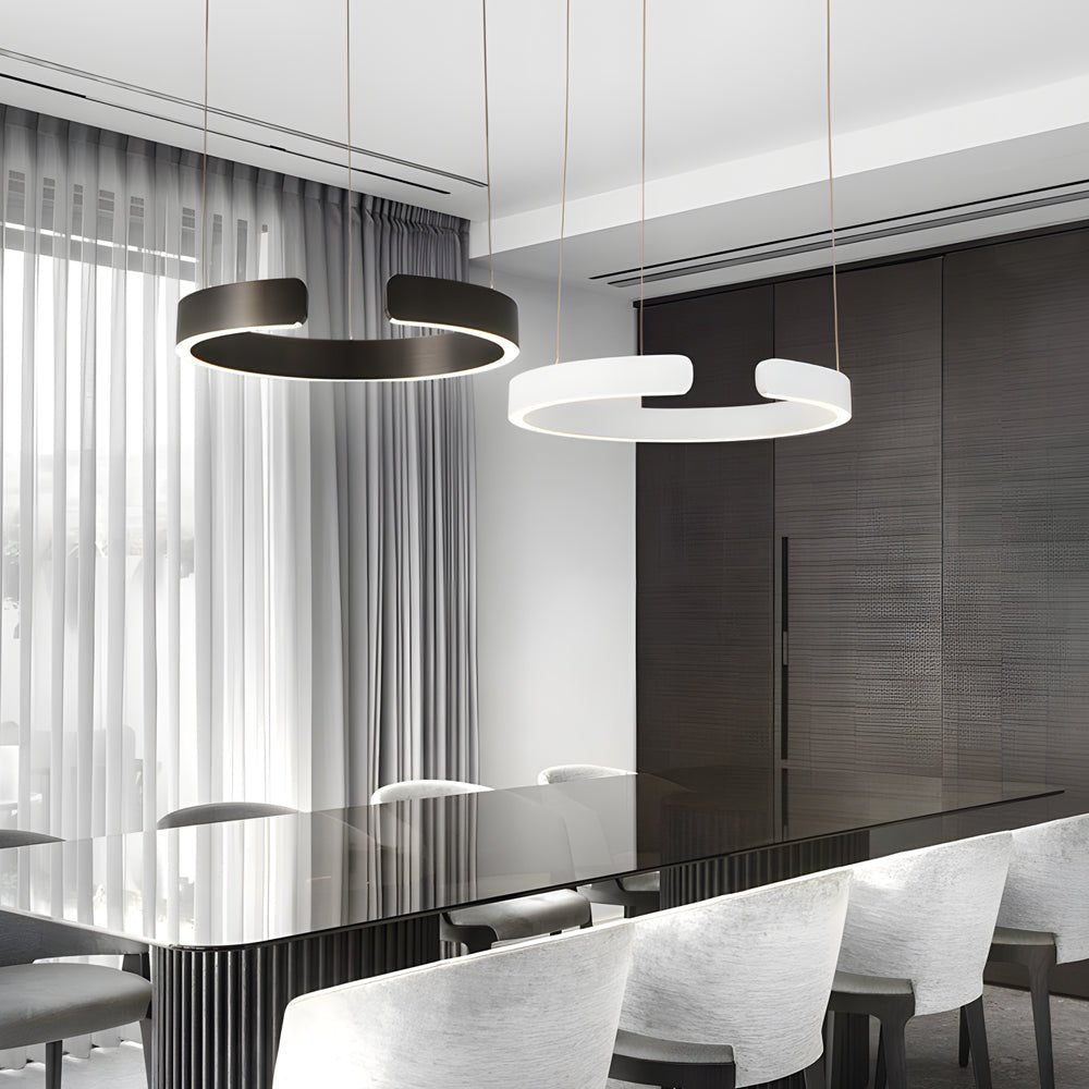 Brushed steel C-shaped ring pendant light, third product view