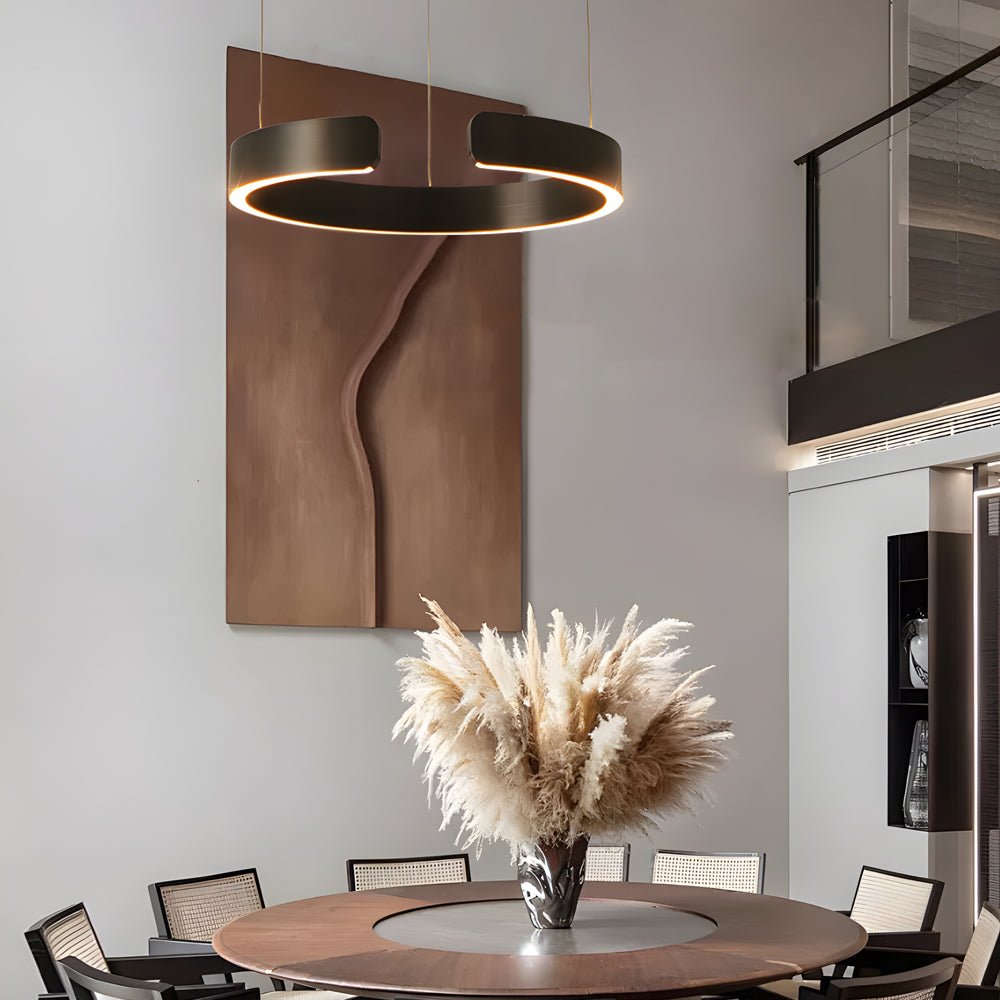 Brushed steel C-shaped ring pendant light, fourth product view