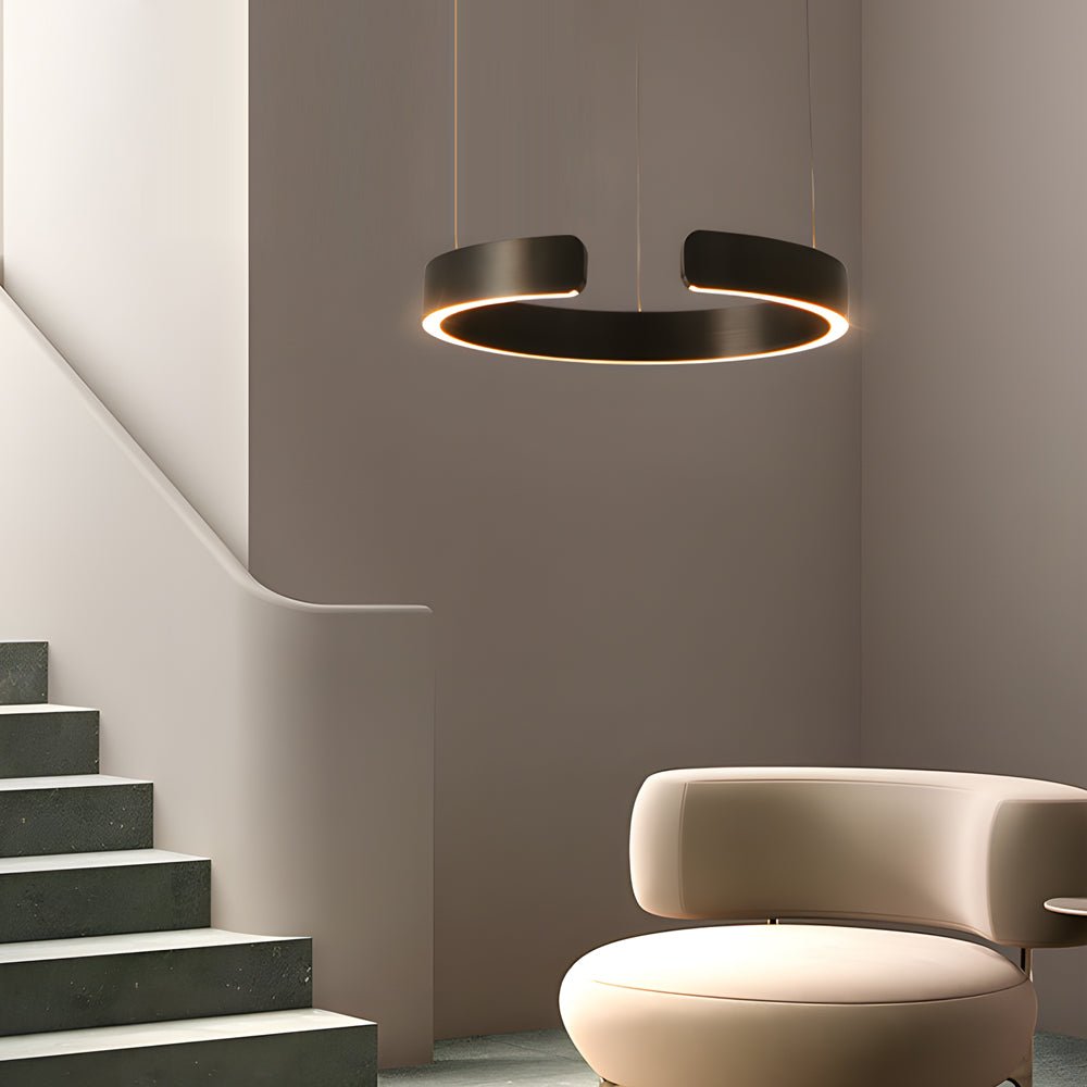 Brushed steel C-shaped ring pendant light, main product view