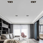 Twin ceiling light with symmetrically aimed recessed heads
