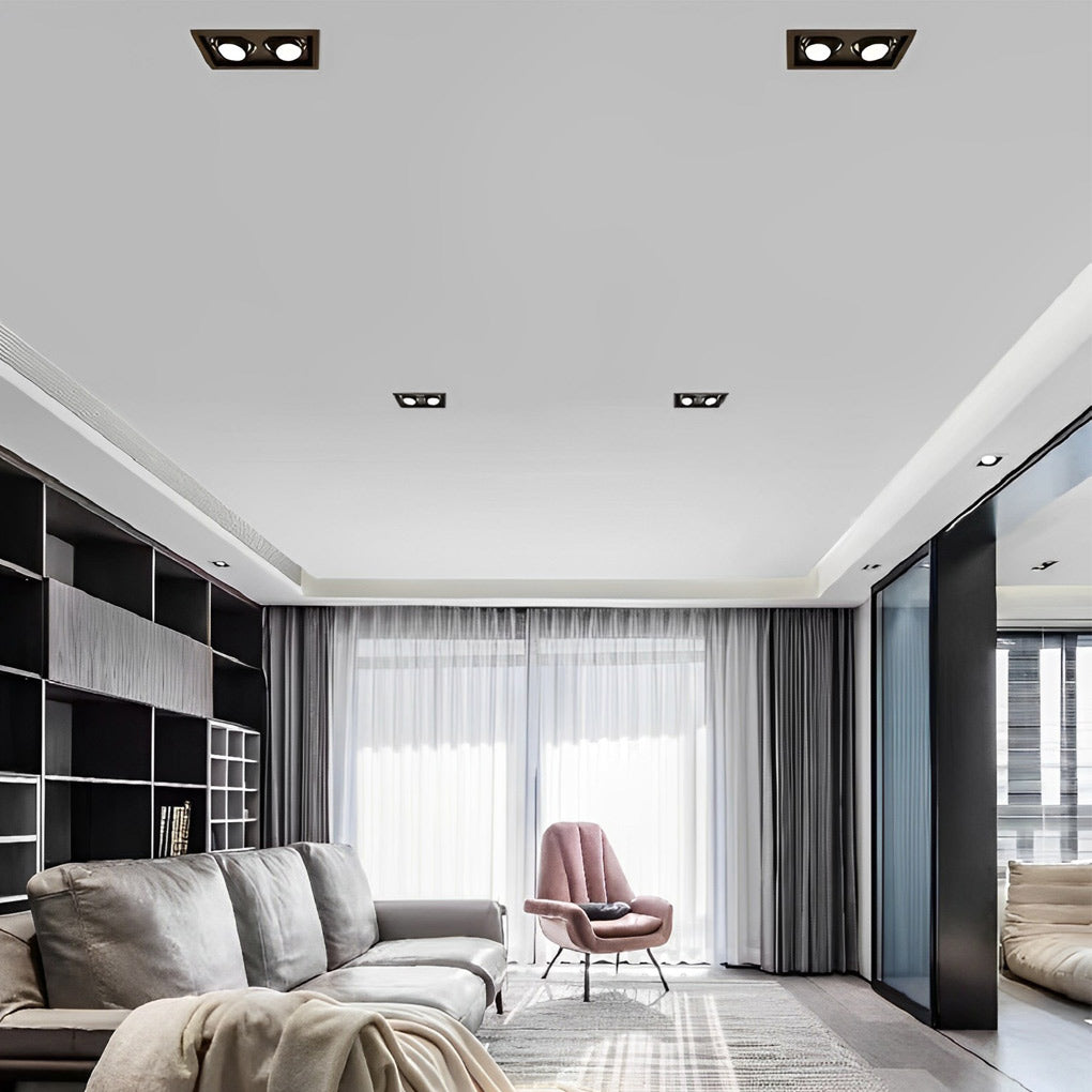 Twin Recessed Ceiling Spotlight, Adjustable Rectangular Aluminum Downlight for Accent and Art Wall Lighting, 45-Degree Aim