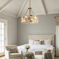 Drum Chandelier, Copper Iron and Ripple Glass Ceiling Light for Dining Room, 6 or 8 Lights