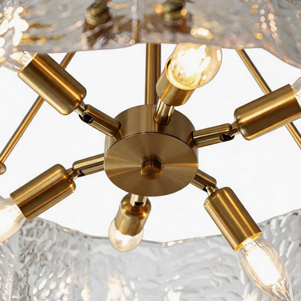 Drum Chandelier, Copper Iron and Ripple Glass Ceiling Light for Dining Room, 6 or 8 Lights