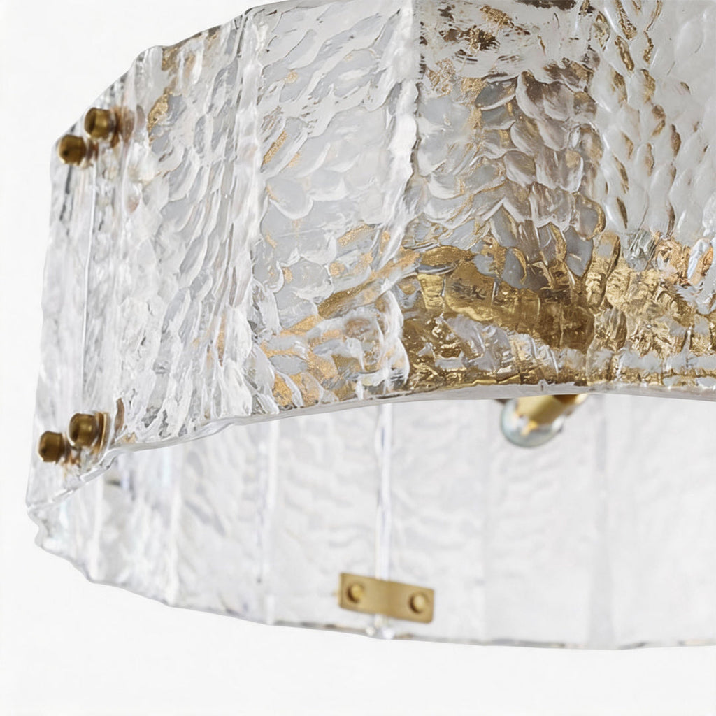 Drum Chandelier, Copper Iron and Ripple Glass Ceiling Light for Dining Room, 6 or 8 Lights
