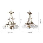 Branching metallic frame with white glass botanical shades