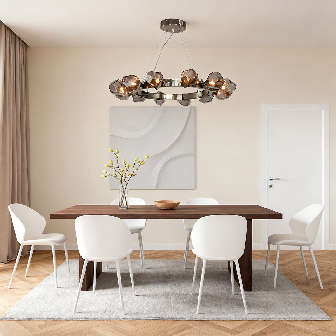 Round Chandelier, Black Metal and Clear Glass Ring Ceiling Light for Entryway, Adjustable Cord