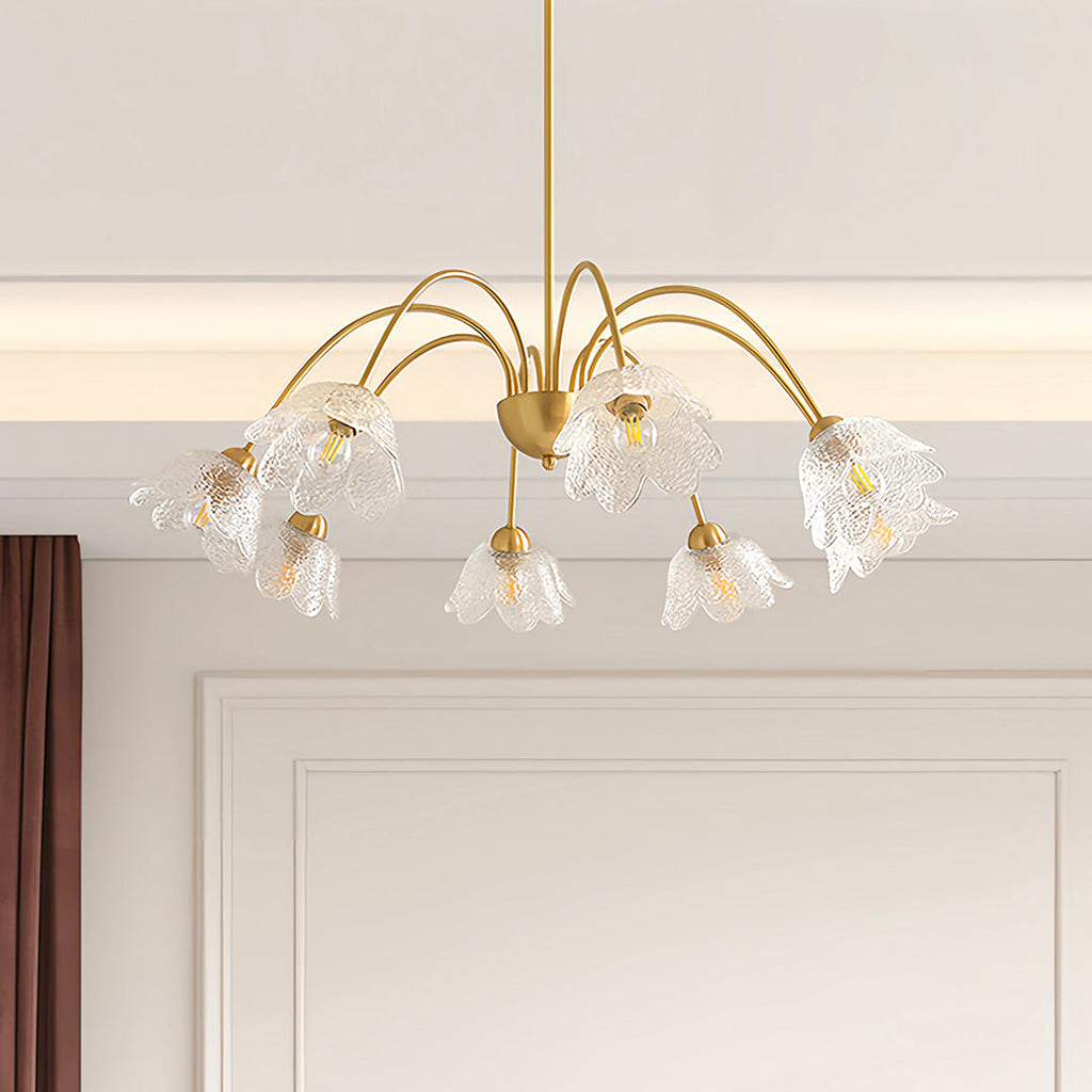 Flower glass chandelier hanging in a minimalist interior