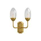 Polished brass twin arm glass wall light, product view