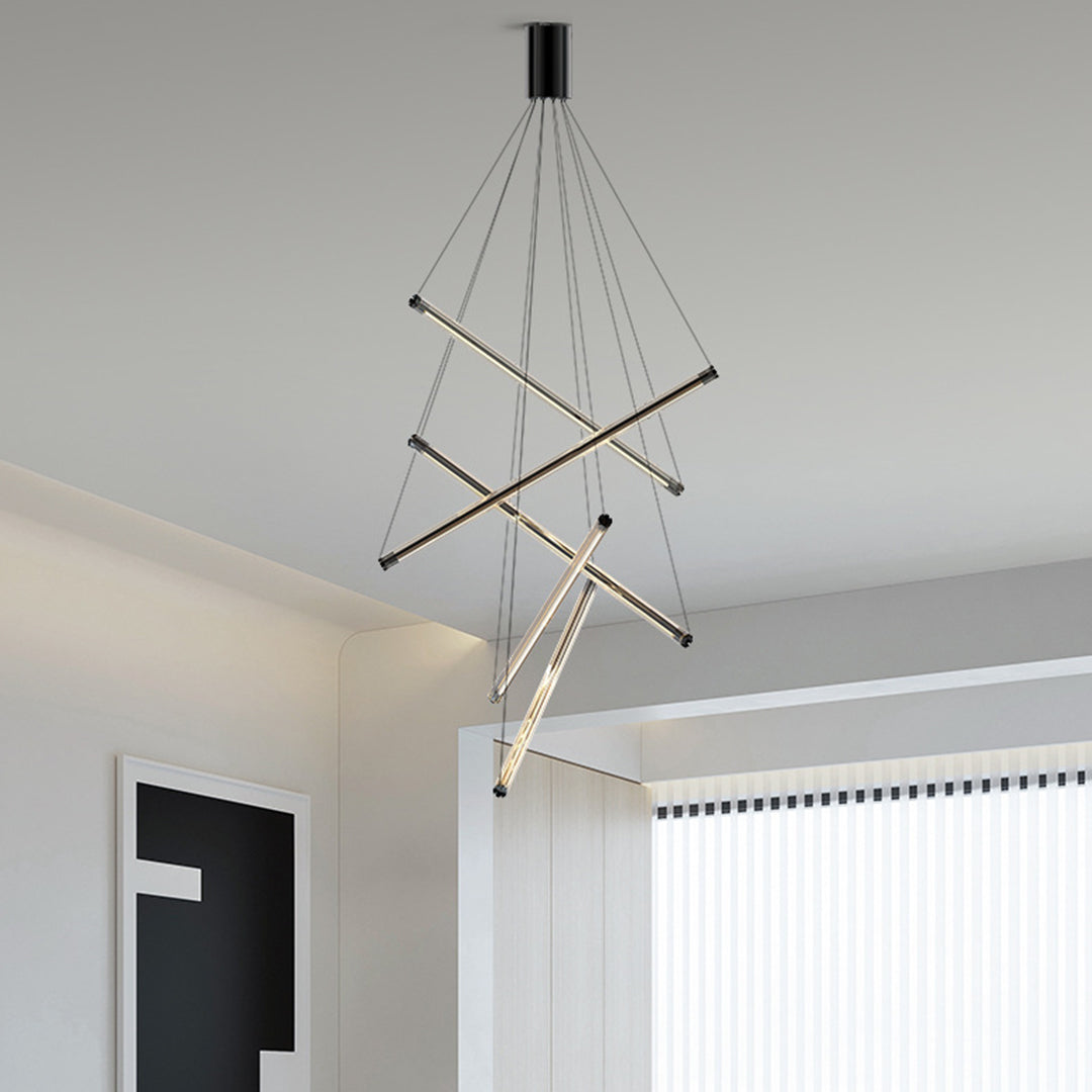 Linear Pendant Light, Stainless Steel and Acrylic LED Ceiling Light for Stairwell, Full-Spectrum