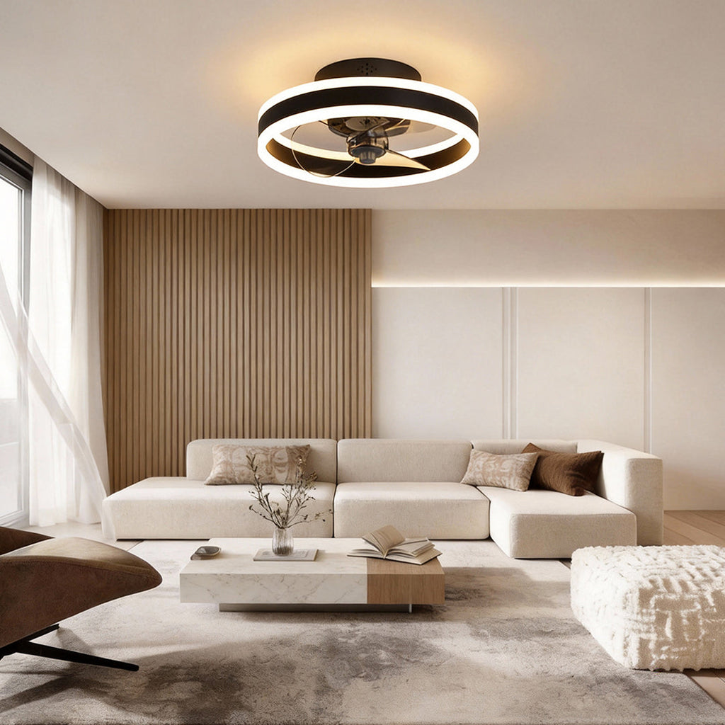 Modern gold ceiling fan light in a living room