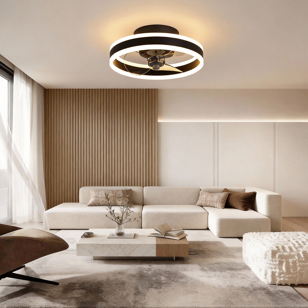 Ceiling Fan with Light, Modern Dimmable LED Flush Mount Fan Lamp for Bedrooms and Living Rooms, Curved Blades in Four Finishes