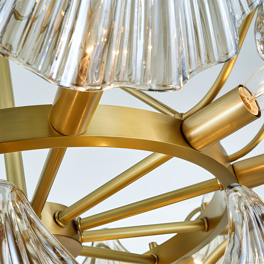 Detail of the brass arms and glass craftsmanship