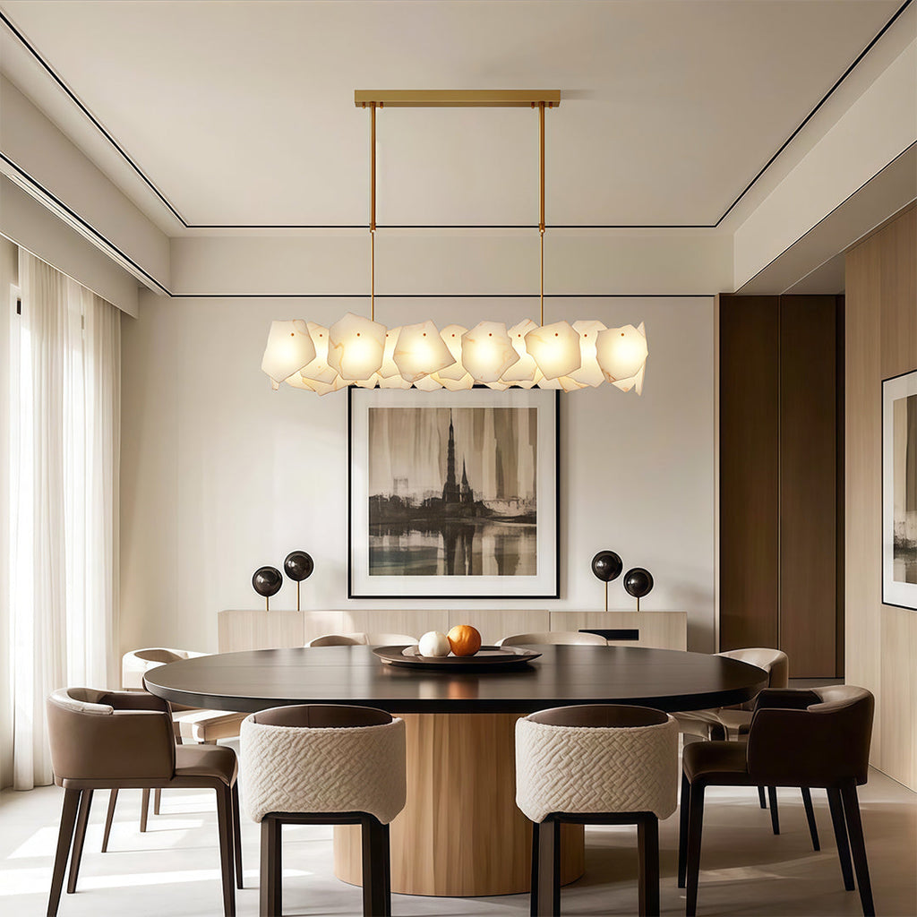 Modern LED Chandelier, Copper and Marble Ceiling Light for Dining Room, 3-Color Temperature